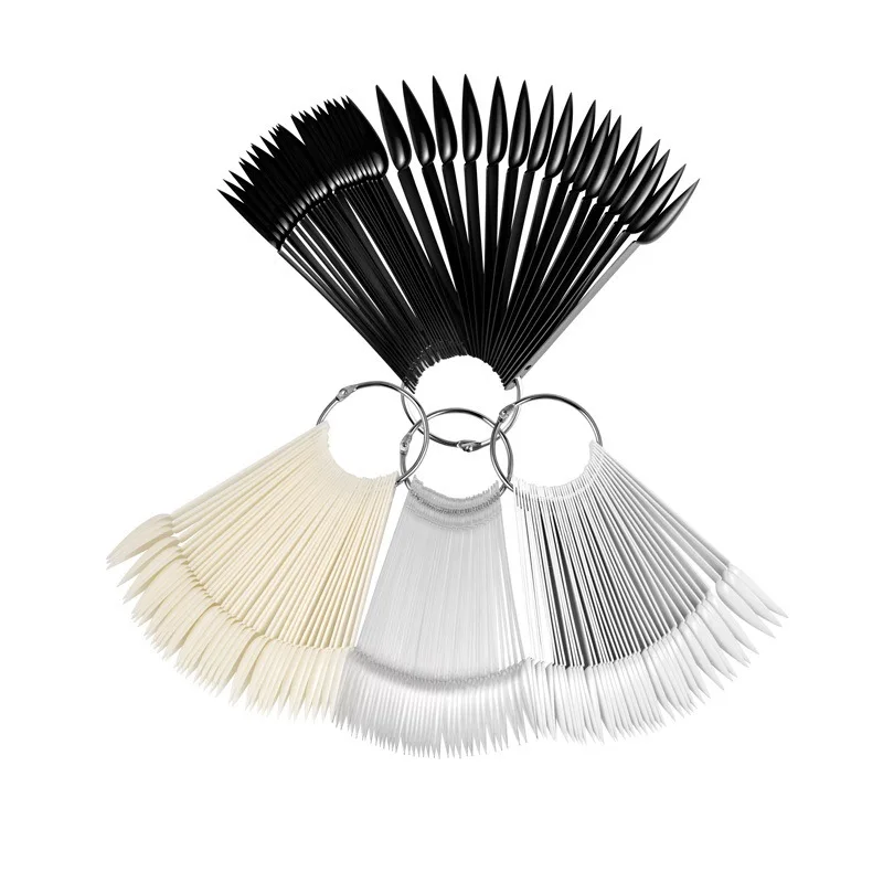 

4 colors option nail art stiletto point fan nail display tips with 40 tips/pc, White,clear,black,natural