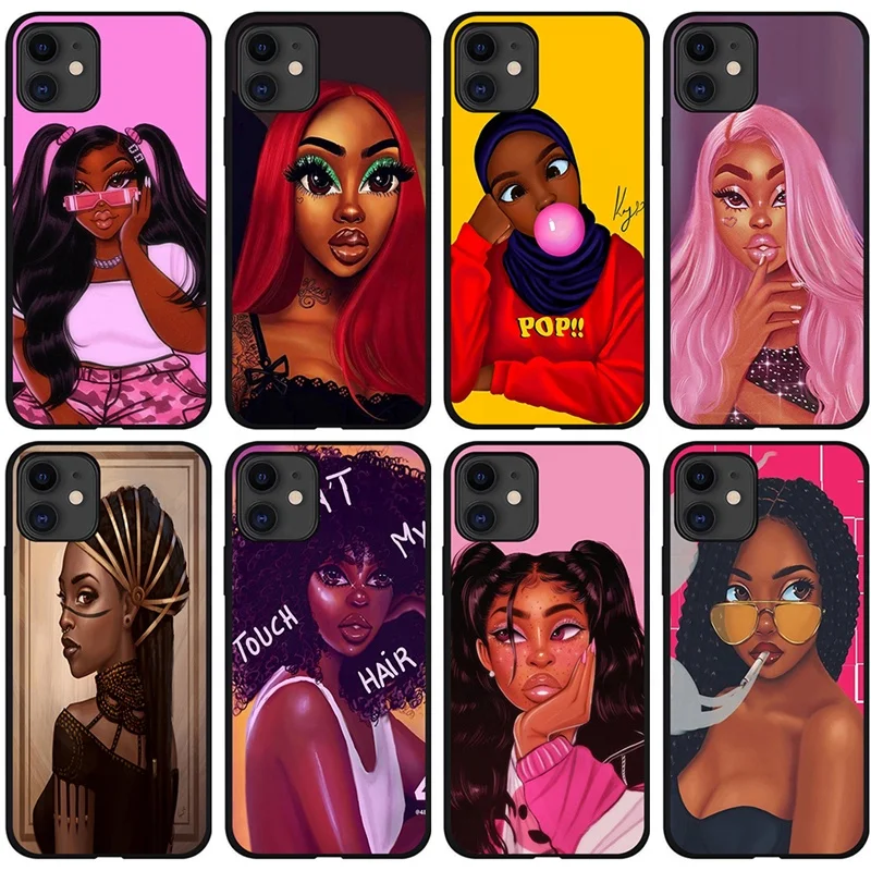 

Melanin Poppin Hot sale Black Girl Phone Case Cellphone Cover for iPhone 11 11pro Max for Samsung S21