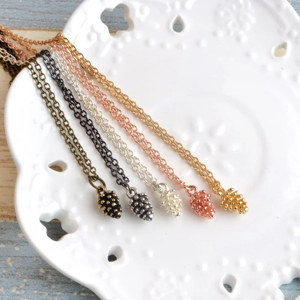

Fashion Gold Chain Necklace Jewelry Dainty Tiny Charm Women Pine Nut Plant Specimen Pendant Necklace, As the pictures