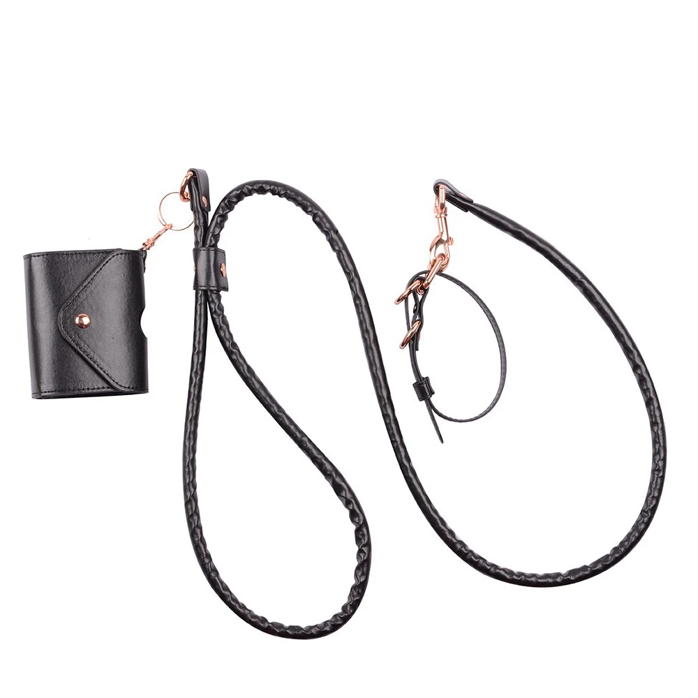 

HLFeng Leather Dog Leash and Collar Set With Retractable Food Storage Pouch/Dispenser for dog waste bags for Small Dogs breed, Pink,yellow,green,blue,orange,black,etc.