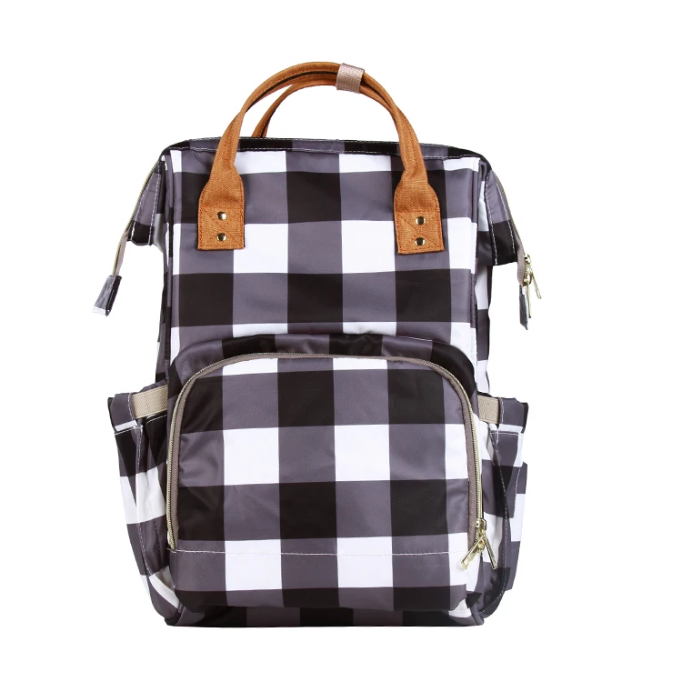 

Wholesale High Quality Multi-function white black buffalo Plaid Diaper Bag Mommy Bag, Red black,white black