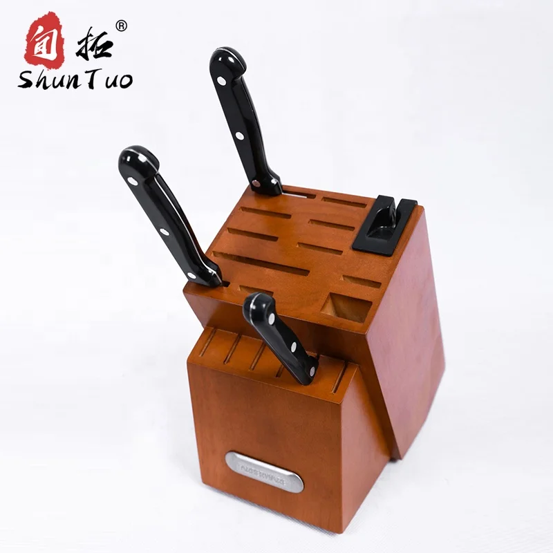 

luxury Kitchen multi-function wood 18 Slot Knife Block Storage Rack Organizer with Knife grinder sharpener