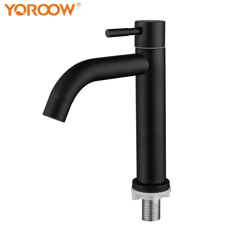 

China Factory Black Color 304 Stainless Steel Basin Faucet Deck Mount Brushed Nickel Cold Water Basin Faucet For Bathroom