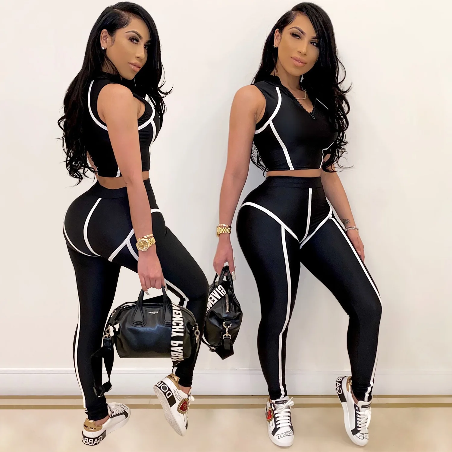 

Hot lady Clothing Fashionable Streetwear outfit Causal Printed Reflective pants 2 piece set women