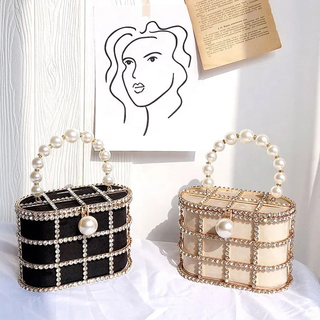 

Pearl purses luxury women handbag crystal wedding beaded lady mini metal case