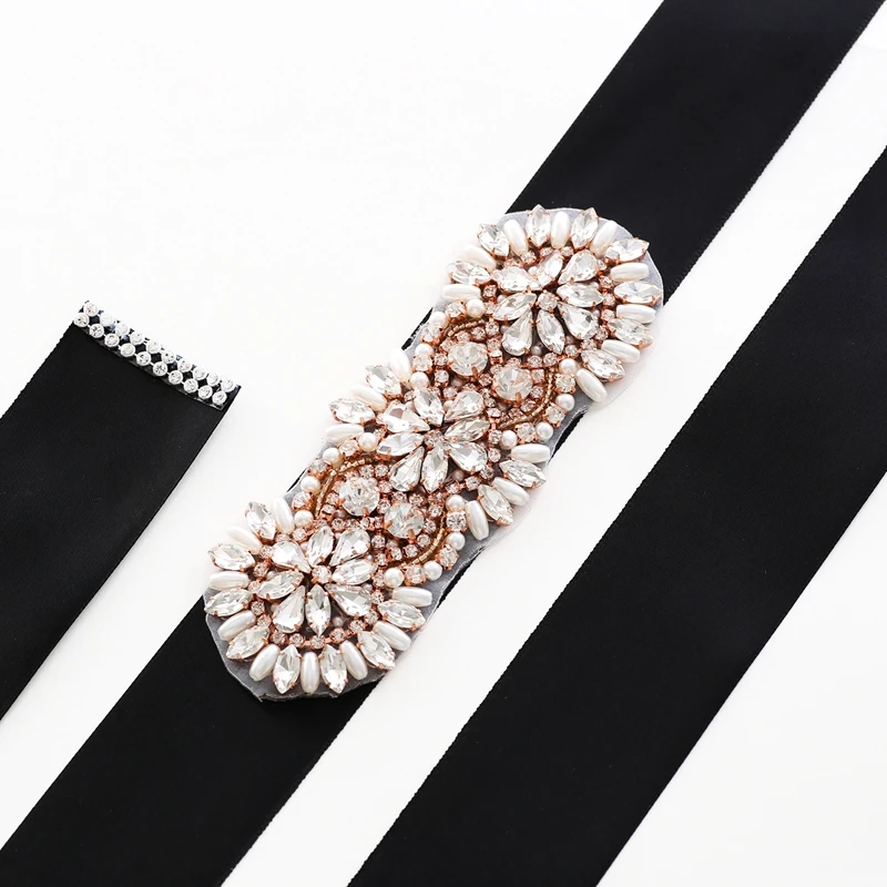 

Trendy Attractive Crystal Wedding Belts Silver Rose Gold Rhinestone Applique Bridal Sash for Party Prom Form Dress