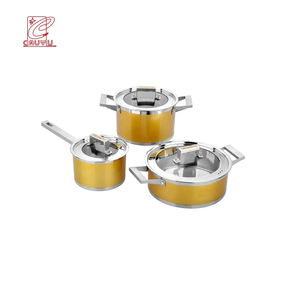 

Gold color 6 pcs stainless steel kitchen pot set stainless granite pots and pans cookware sets