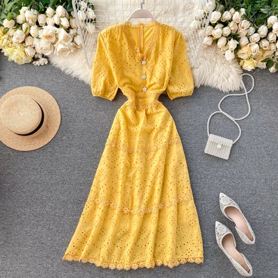 

Bohemia Style Women New Fashion Hollow Out Lace Maxi Dress