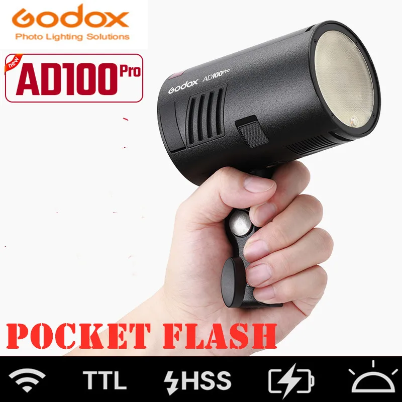 

Godox AD100Pro Outdoor Flash Light Flash lamp photography 100Ws TTL 2.4G 1/8000 HSS 0.01-1.8s Recycling with 2900mAh Battery