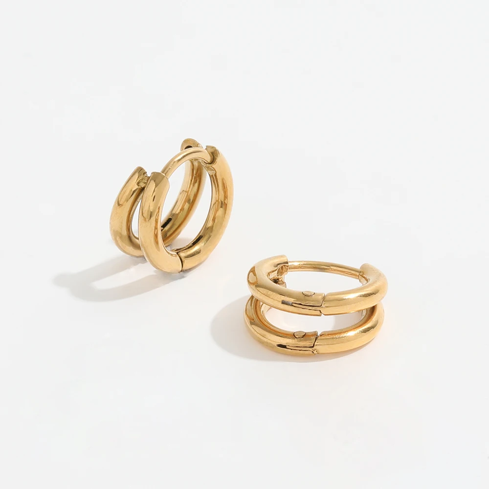 New Trendy Earring 18K Gold Plated Double-layer Simple C Hoop Earrings for Women Stainless Steel Jewelry Wholesale