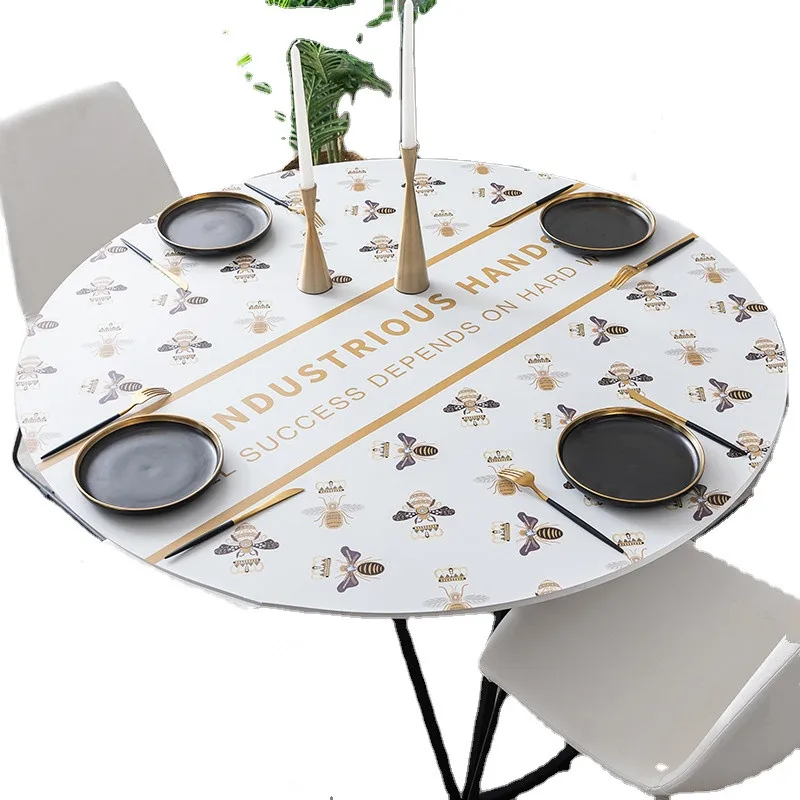 

Round dining table cloth pvc leather printing tablecloth custom table mat for festival