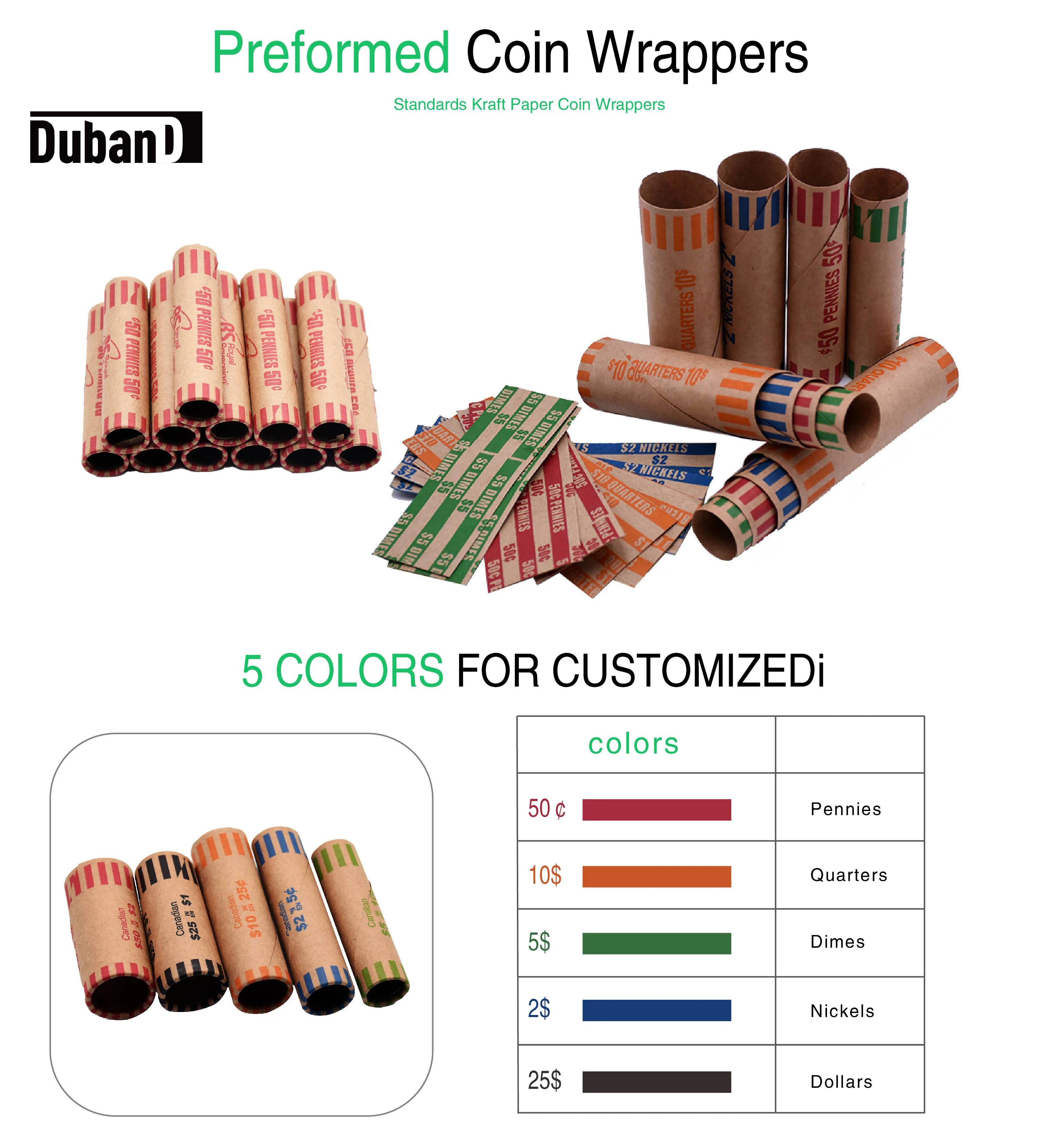 10 US Paper Money Preformed Coin Wrappers 100 PCS Coin Rolls Wrappers  Assorted For Quarter, Dim Coin Rollers Canadian