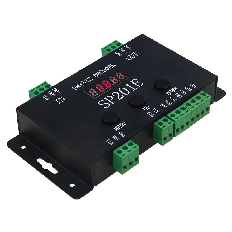 

SP201E DMX to SPI Controller Decoder 5 Channel DMX512 RGB WW Decoder LED Controller for DC5-24V Addressable Pixel Light Strip