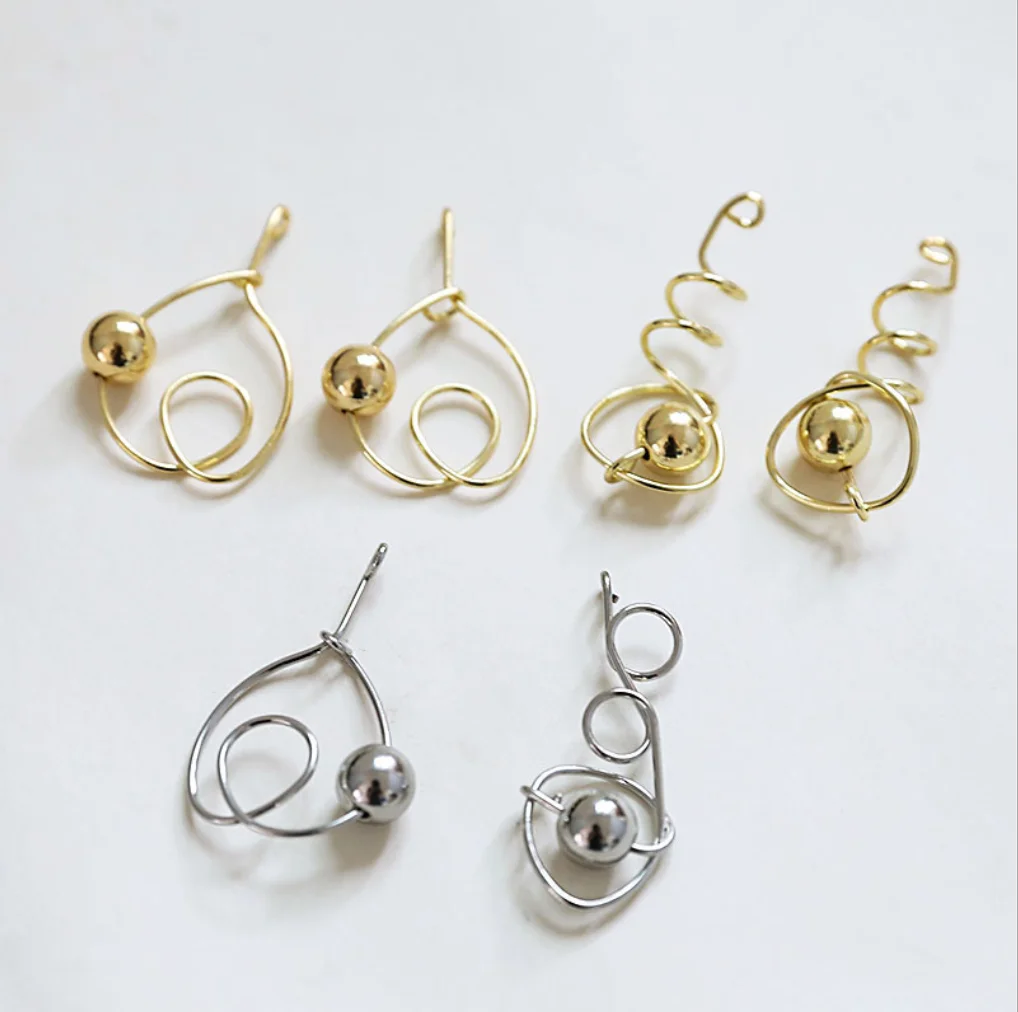 

10pcs/bag Geometrical Irregular Twisted Dangle DIY Earrings Components Accessories with Ball, Gold,silver