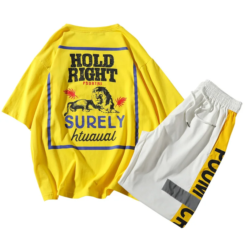 

Summer running suit boys' loose big size trendy short sleeve shorts sports two piece cotton T-shirt cool summer clothes