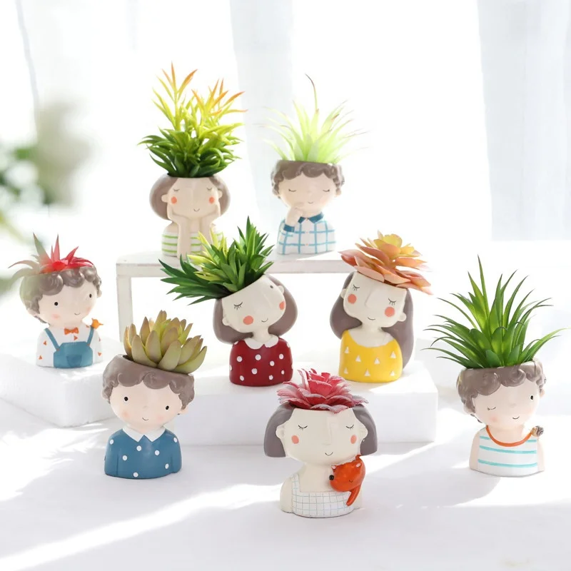 

modern customizable boy and girl resin flower pots for decoration, Photo color