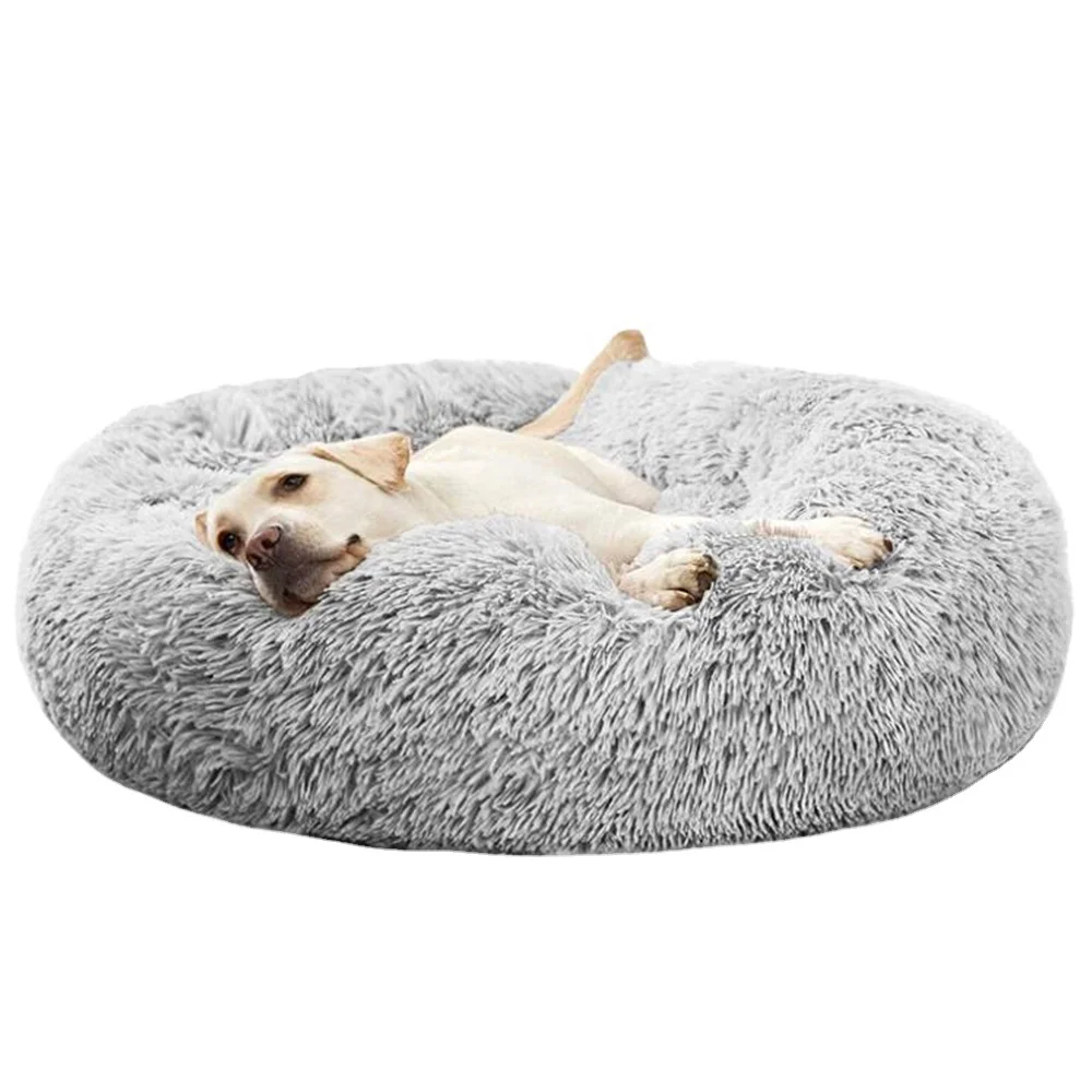 

Factory Direct Sell Faux Fur Ultra Soft Washable Dog Cat Cushion Bed Pet Beds Washable Plush Round Luxury Dog Bed