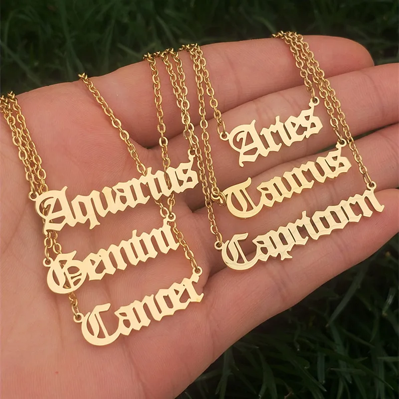 

Custom Gold Plated CZ Horoscope 12 Zodiac Pendant Necklace For Women
