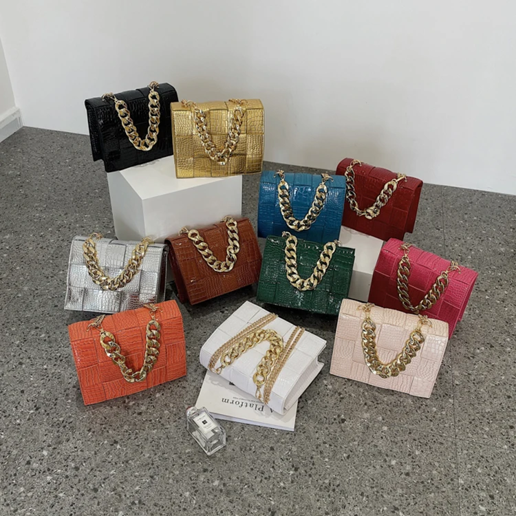 

Multicolor new fashion messenger ladies gold chain shoulder pocketbooks highend purses handbag, 11 colors