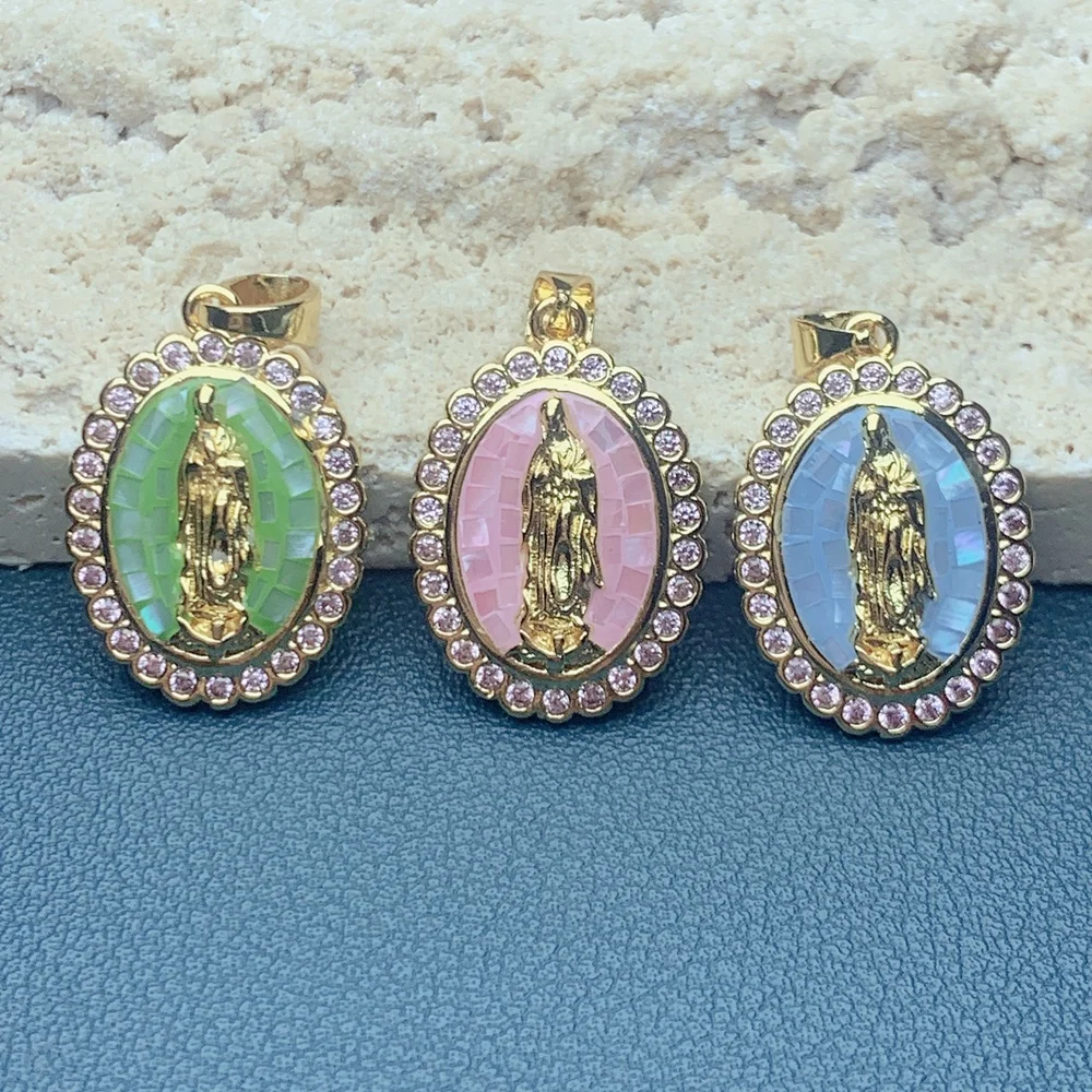 

Oval Medal Religion Our Lady of Guadalupe Virgin Pendants Zircon Shell Charms For Jewelry Making Necklace Accessories