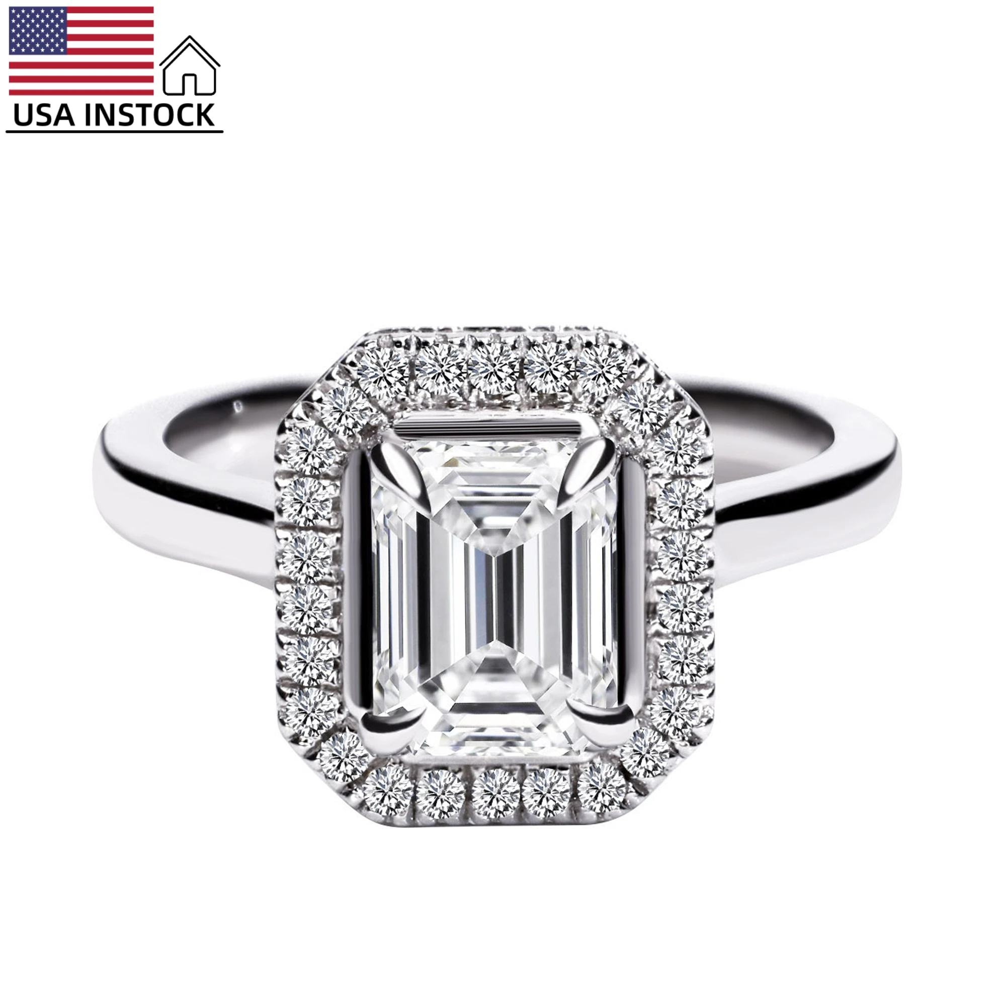 

USA Stock Freeshipping 925 Sterling Silver 18K Gold Plated 2CT Emerald Cut Moissanite Women Wedding Rings