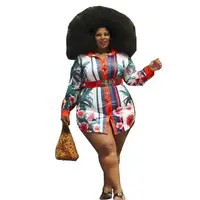 

DA908110 wholesale hot 2020 autumn turn-down collar long sleeve Floral Print with a belt fat women casual plus size blouse