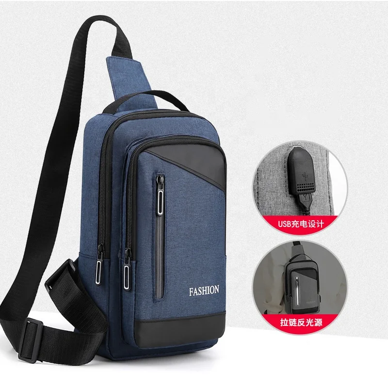 

Wholesale customized Korean shoulder messenger bag riding Oxford cloth crossbody USB waist and chest bag phone