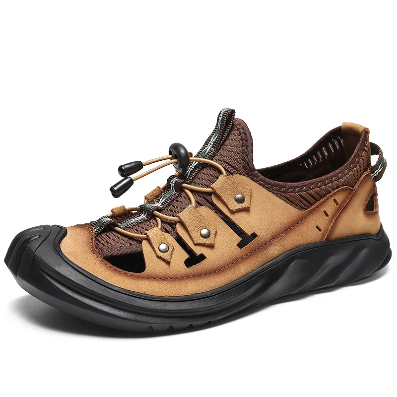 

Summer Beach Hand Made Breathable Original Hiking Sandals Shoes Men Sports Sandals, Black,brown