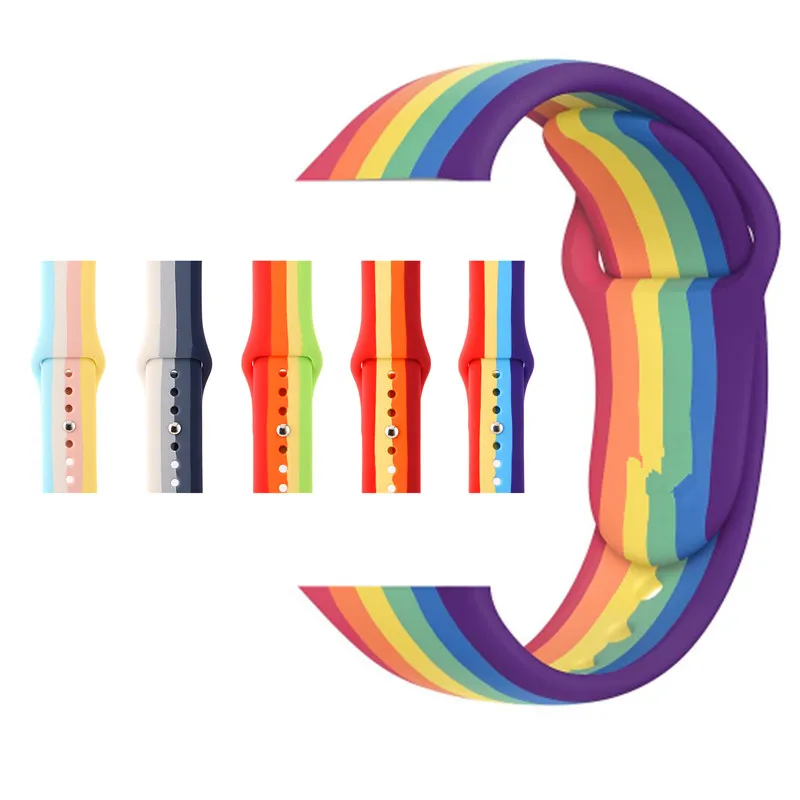 

New Colorful Rainbow Soft Silicone Watch Strap for Apple Watch Series 1 2 3 4 5 Sport Band for iwatch 38mm 40mm 42mm 44mm bands