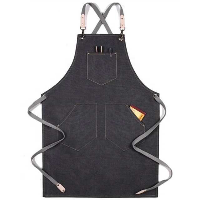 

SunYue Customized Cotton Cafe Bar Apron Restaurant Kitchen Denim Apron With Logo, Can be customized