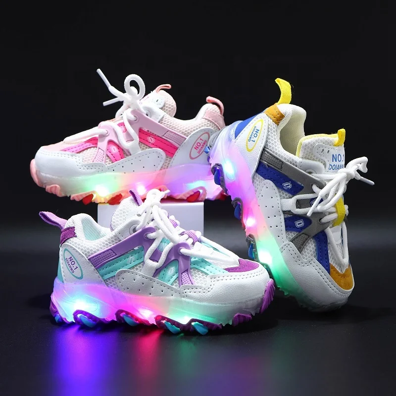 

Size 21-30 Children Glowing Sneakers Kid LED Shoes toddler boy designer shoes Cute Baby Sneakers Light Krasovki Luminous shoes, Mix colour