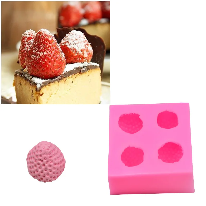 

Baked mold 3 d 4 holes strawberry silicone mold chocolate cake double sugar clay silicon mold by hand, Pink