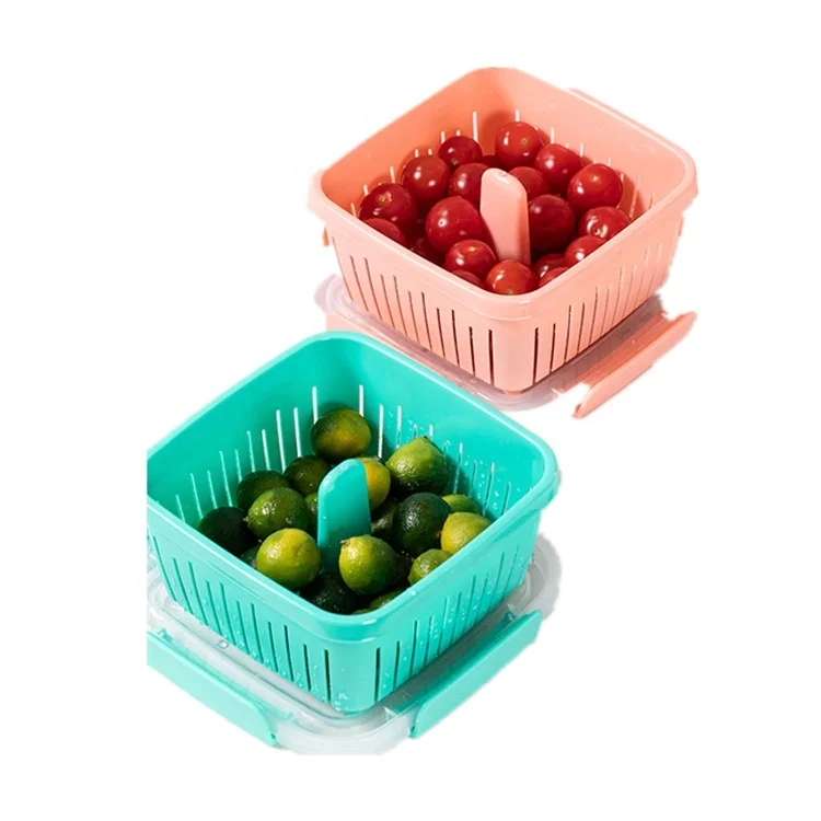 

Hot Selling Wholesale refrigerator fresh food box refrigerator storage drain fresh-keeping box, Pink blue