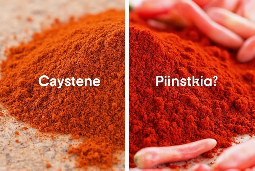 Chef's hands sprinkling cayenne and paprika into separate dishes showing practical cooking application
