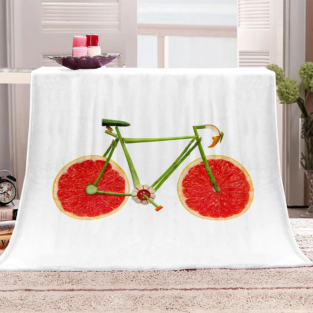 

Winter Modern Fruit Bicycle Home Decoration Throw Blanket Custom Photo Digital Printing Flannel/wool Baby Blanket 130*100CM