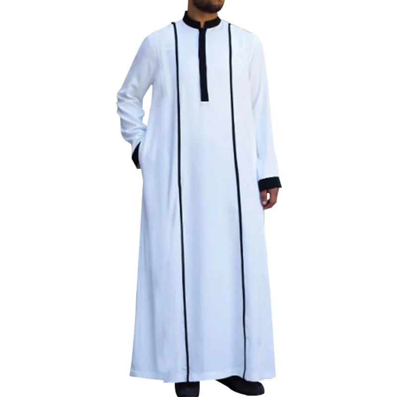 

2021 Men Islamic Arabic Kaftan Muslim Clothing Long Sleeve Patchwork Abaya Robes Fashion Saudi Arabia Dubai Mens Jubba Thobe