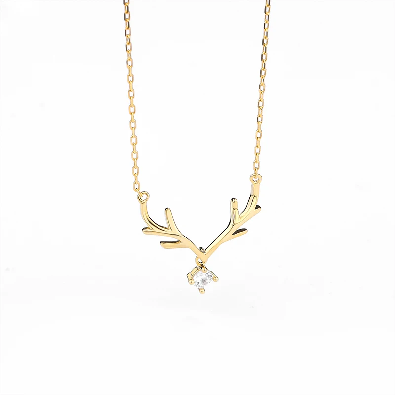 

Hotsale Christmas Jewelry 925 Sterling Silver Gold Plated Cute Deer Zircon Pendant Necklaces Gifts