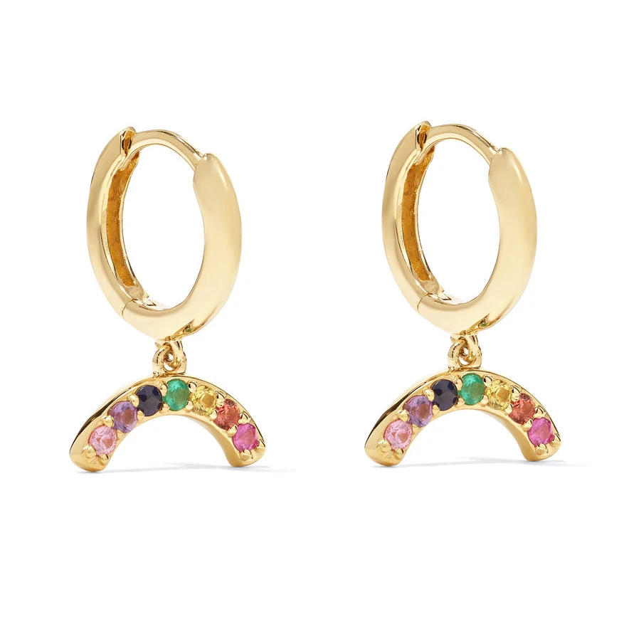 

Gemnel sterling silver 925 jewellery price per gram fashion jewelry rainbow huggie moon charm hoop earrings for woman