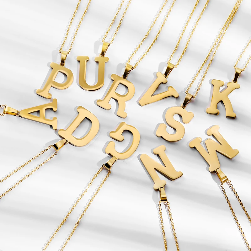 

Custom Stainless Steel 18K Gold Intial Necklace Initial Letter 26 Alphabet Jewelry Arabic Twenty Six Initial Necklace Letter