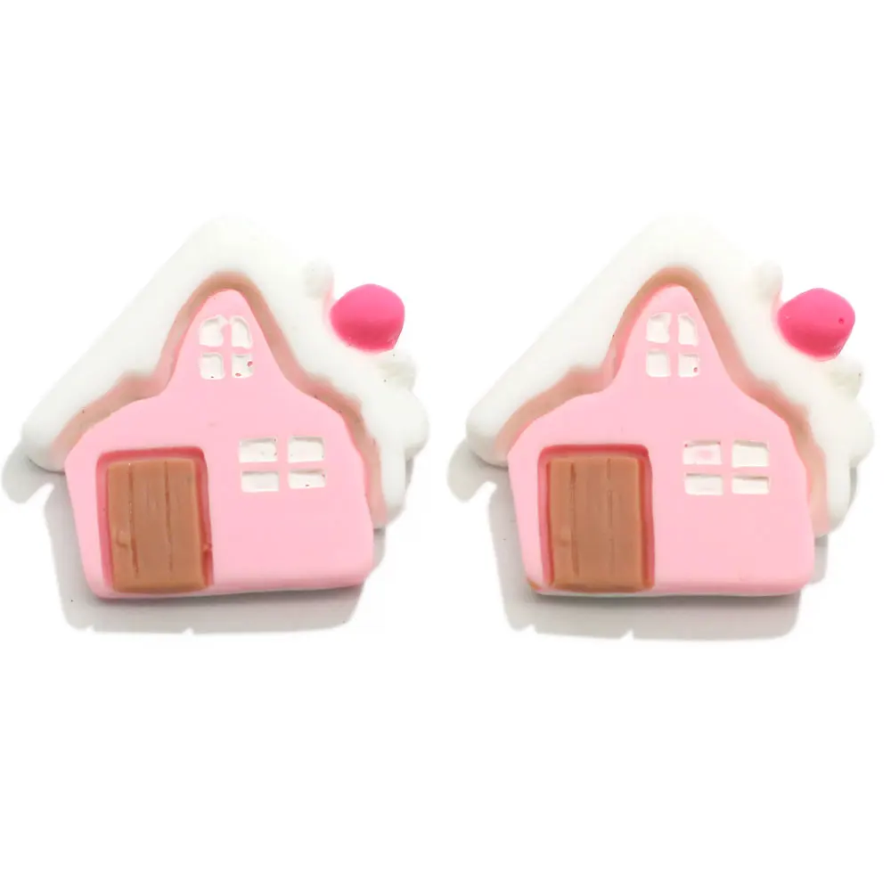 100Pcs New Mini Cute Resin Christmas House Scrapbook Gingerbread House Flatback Slime Charms Diy Hairpin Decorate Accessories