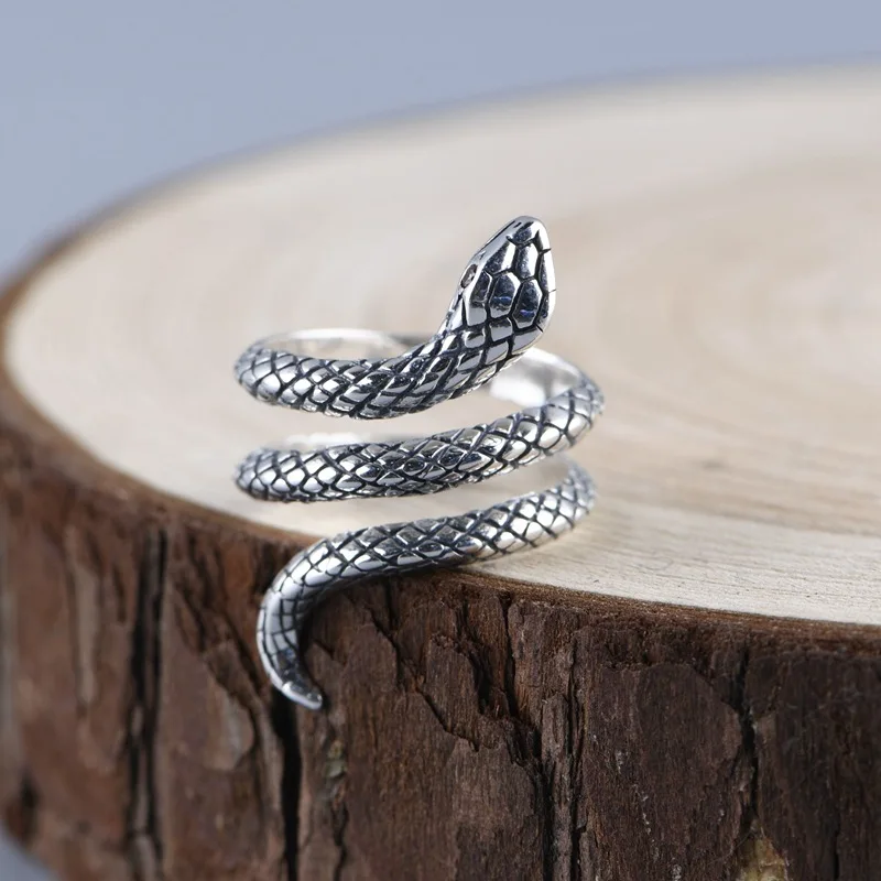 

S925 Sterling Silver Thai Silver Vintage Silver Womens Ring Fashion Snake Punk Open Index Finger Ring