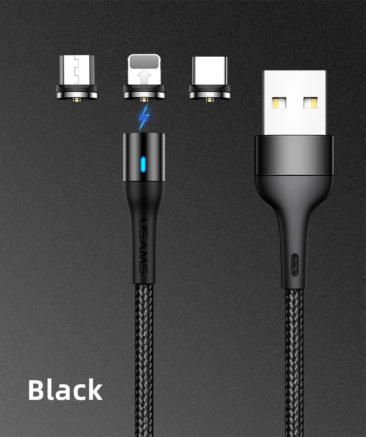USAMS 3 in 1 Universal Port Nylon Braided Magnetic 3A Data Charging USB Cable