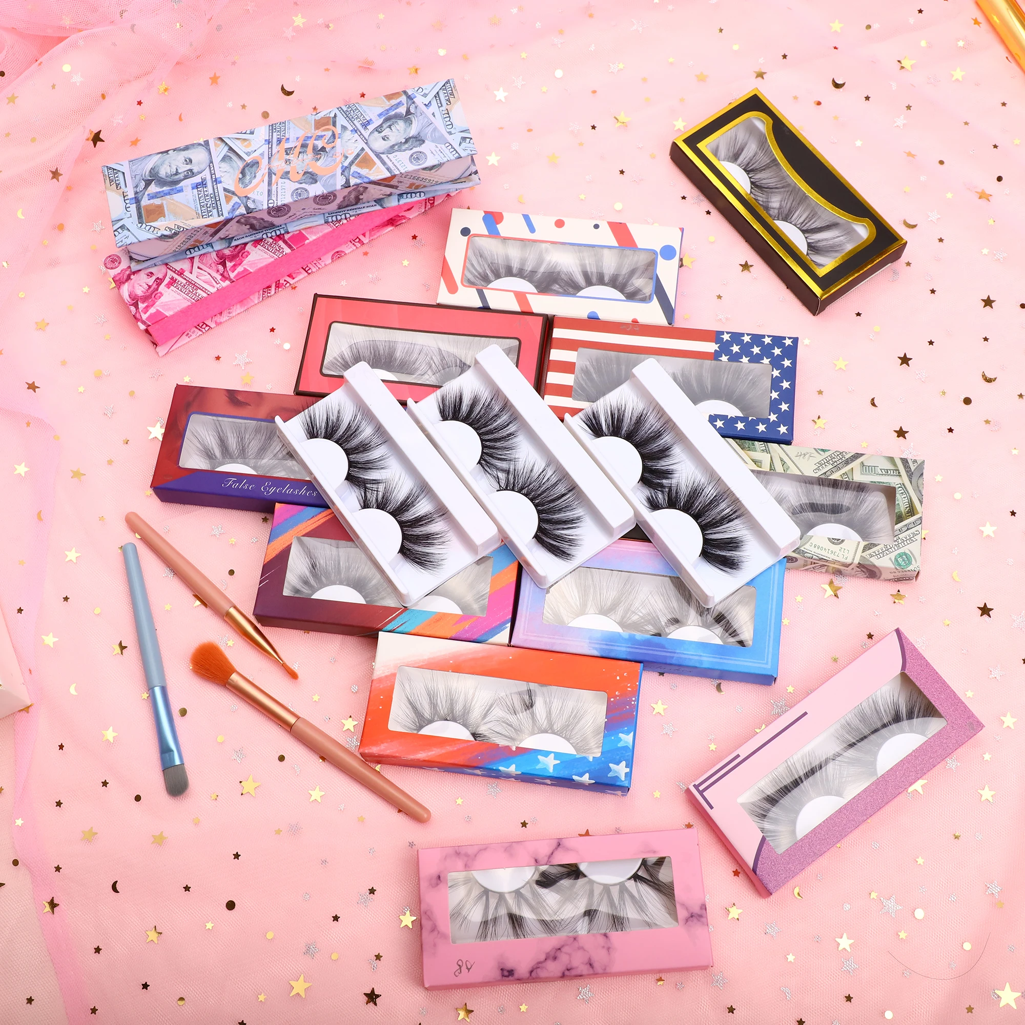 

READY TO SHIP summer new lashes style silk lashes 25mm length faux mink lashes with free box 3d faux mink Eyelashes, Natural black