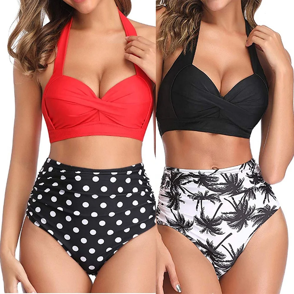 

Ladymate ODM/OEM Traje de bano de dos piezas para mujer Two Piece Maillot de bain high waist bathing suits halter bikini sets, Picture showed