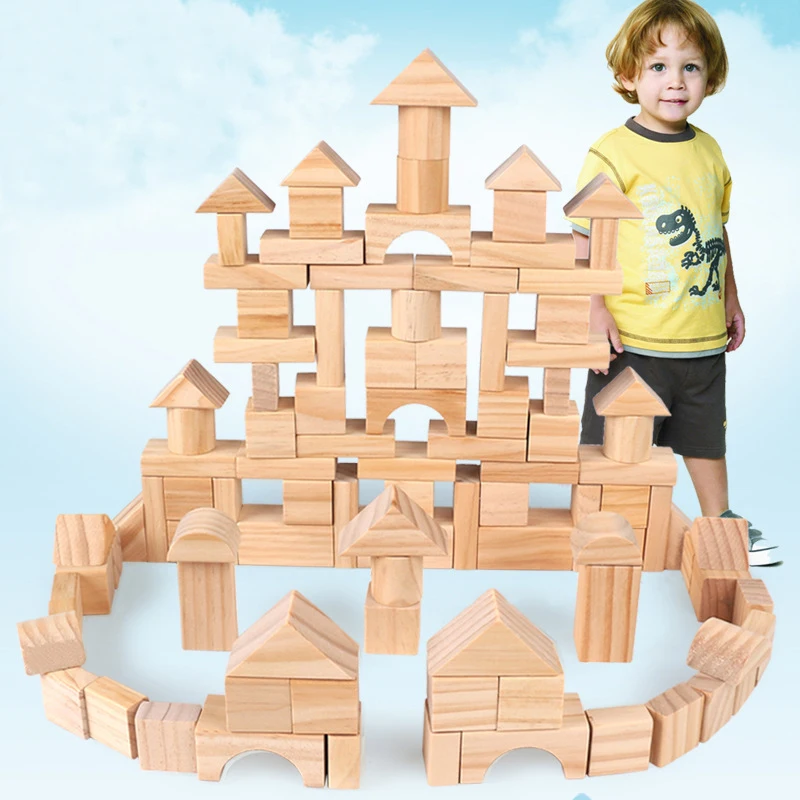 

100pcs/set Wooden Montessori Educational Toys DIY Wooden Constructor Children's Puzzle Building Blocks Early Education Toys