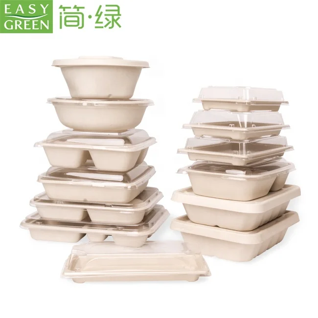 

Disposable biodegradables eco friendly packaging sugarcane bagasse take away food container desechables lunch box for kids, White