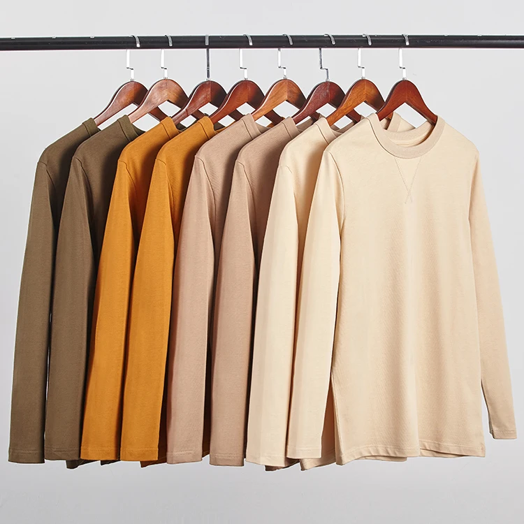 

YLS Wholesale Bulk 15 Solid Colors Blank Custom Long Sleeve T Shirt 270GSM 100 Heavy Cotton Slim Fit Full Sleeve T Shirt For Men