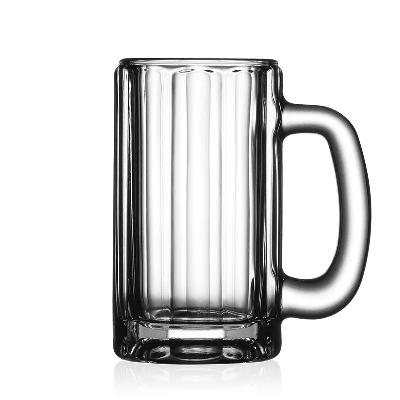 

High quality personalized lead free clear glass beer mug drinking glasses 400ml 425ml 430ml with handle for freezer