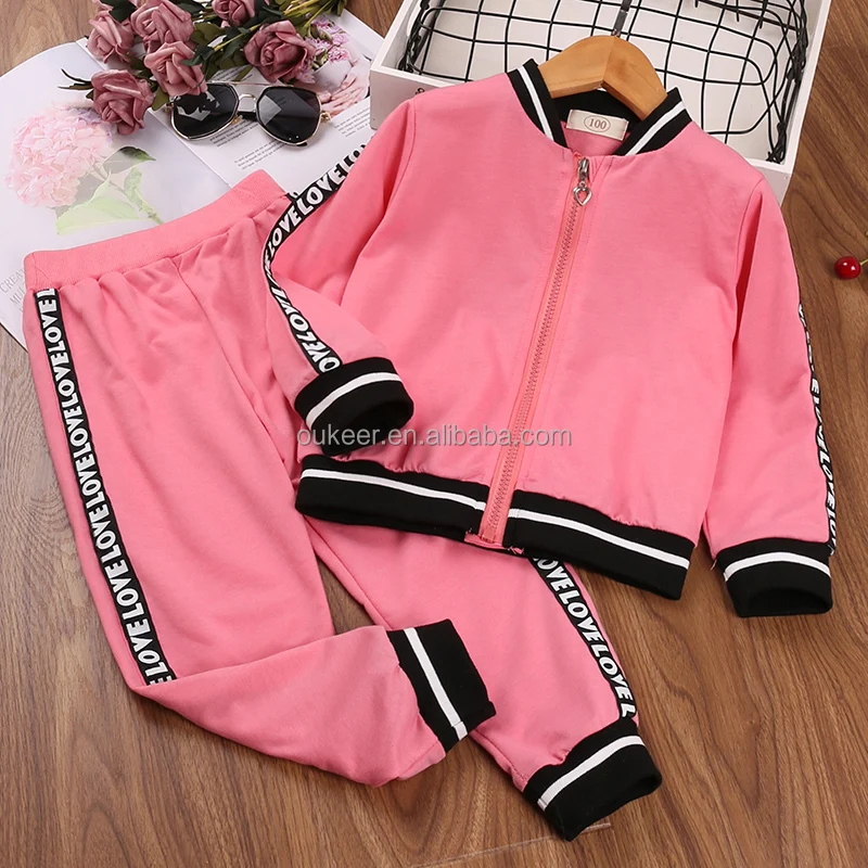 

2022 Girls' Sports Casual Set Long Sleeves Zipper Cardigan Pants Two-Piece Casual Set, Pink