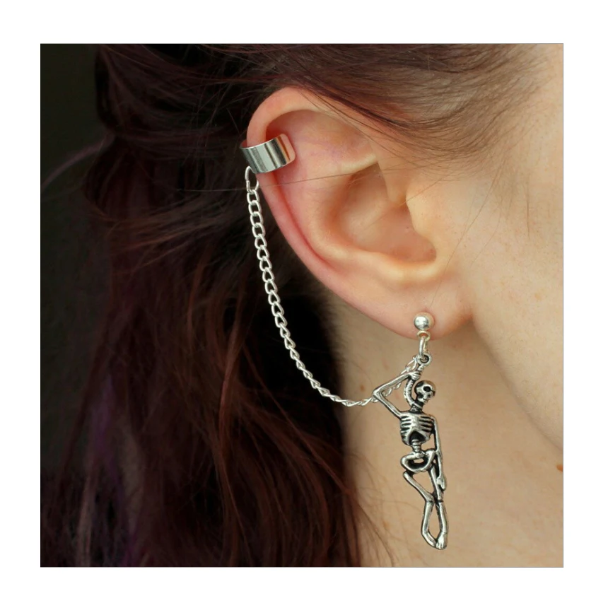 

Hip Hop Skeleton Shape Pendant Body Chain Silver Wholesale Alloy Steel Women and Man Young Lady Clip On Earring, Solver
